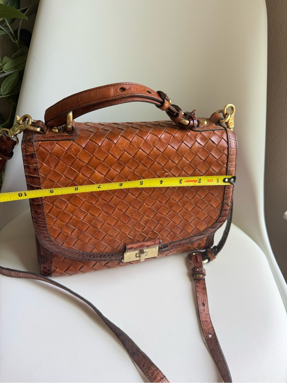 Brahmin Debi Pecan Melbourne Brown Leather Woven Satchel Crossbody Bag - Picture 3 of 12